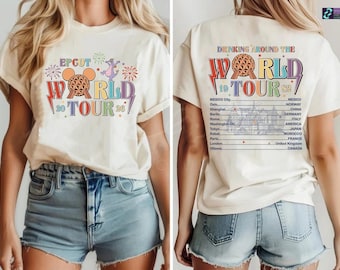 Camiseta de dos caras del Epcot Drink Around The World Tour 2026, colores cómodos, camiseta del Epcot World Tour, camiseta de Epcot World Showcase, camiseta del equipo de bebidas