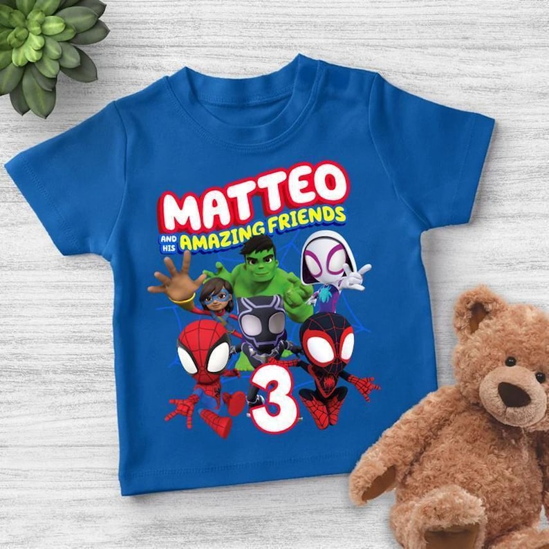 Camiseta de cumpleaños de Spidey y sus increíbles amigos, camiseta de cumpleaños de Spidey superhéroe para niño, camiseta a juego de cumpleaños familiar de Spidey, camiseta personalizada de Spidey imagen 4