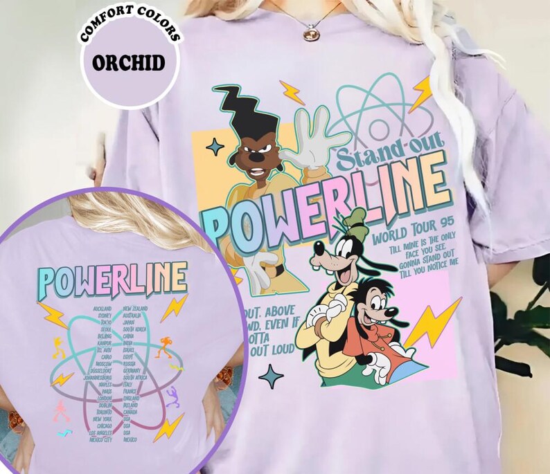 Comfort Colors A Goofy Movie Powerline Shirt, Max Goof World Tour 95 Tee, Retro 90s Disneyland Shirt, Disneyland Family Trip Shirt image 3