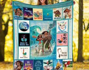 Manta polar de Moana de Disneyland, manta polar de Moana con dibujos animados de pollo, pua y cerdo, manta para sofá de la princesa Moana Magic Kingdom.
