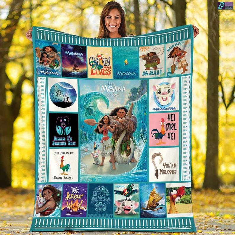 Manta polar de Moana de Disneyland, manta polar de Moana con dibujos animados de pollo, pua y cerdo, manta para sofá de la princesa Moana Magic Kingdom. imagen 1