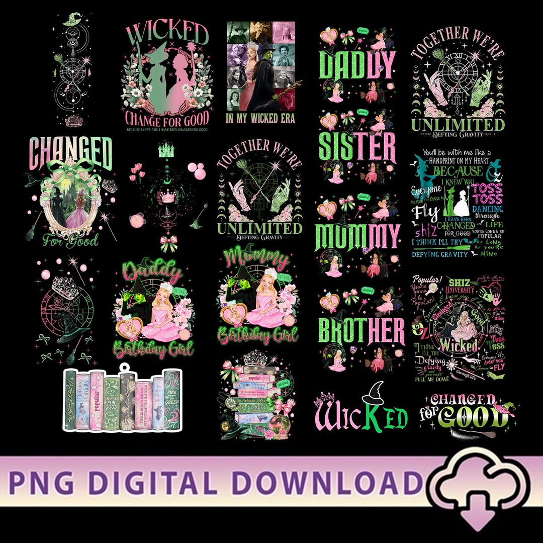 Wicked Musical Movie PNG Bundle, Broadway Musical Gift, Pink and Green ...