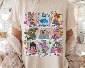 Koszulka Comfort Colors Disneyland Zootopia 2 z portretem postaci ze zdjęcia, koszulka Zootopia Nick Judy Hopps Gary Nibbles, pasujące do całej rodziny Disneyworld