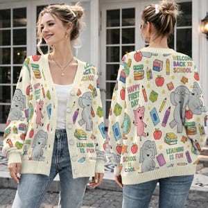 Gilet enseignant Éléphant et Cochon, Pull pour professeur de lecture, Gilet de bibliothèque, Cadeau pour bibliothécaire, Pull pour amoureux des livres, Tenue de rentrée scolaire