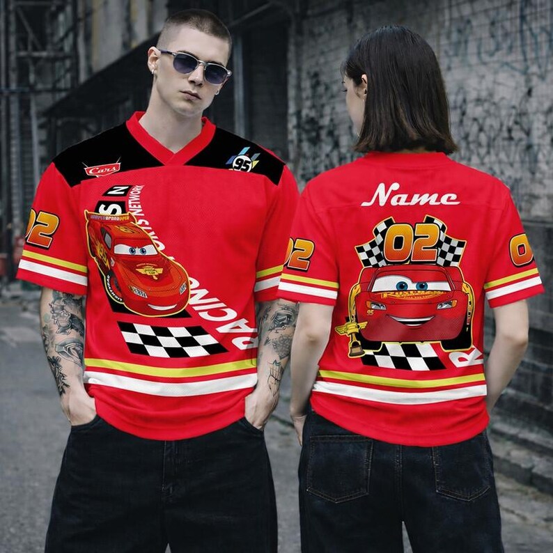 Personalized Disneyland Cars Football Jersey, Lightning McQueen Kids Football Tee, Custom Cars Movie Croptop Football Shirt, Magic Kingdom image 3