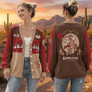 Disneyland Toy Story Jessie Cardigan, Bullseye Saddle Up Sweater, Disneyland Vacation, Retro Cowgirl Western Knit, Cowboy Costume Cardigan image 1