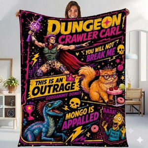 Dungeon Crawler Carl Fleece Decke, Prinzessin Donut & Mongo Decke, Fantasy Buch Liebhaber Geschenk, LitRPG Leser Decke, gemütliches Zimmer Dekor