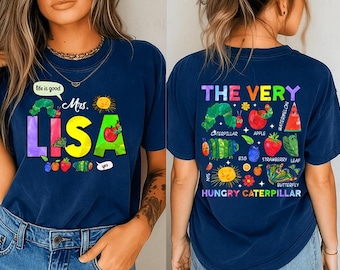 Camiseta de La Oruga Muy Hambrienta con Colores Cómodos, Camiseta de Libro Infantil, Camiseta de Regreso al Cole, Camiseta de Oruga para Profesor, Primer Día de Clases