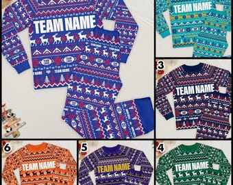 Conjunto de pijama de futebol personalizado, pijama com o nome do time, pijamas combinando para a família no Natal, camiseta para o dia do jogo de futebol, camiseta da temporada de futebol