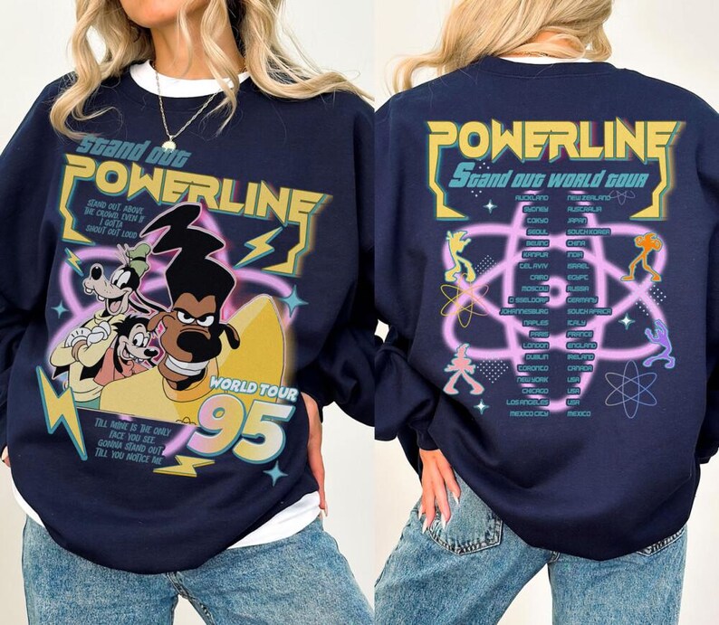 Camiseta Disneyland Powerline Stand Out World Tour 95 Comfort Colors, Camiseta Powerline de la película de Goofy, Camiseta a juego para la familia, Camiseta del Reino Mágico imagen 3