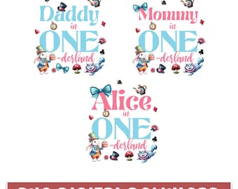Alice In Wonderland Mad Hatter PNG Bundle, Alice In Onederland Birthday Family Png, Alice In Onederland Png, Dad Mom Alice In Onederland Png