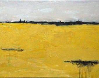 Oeuvre d'art de paysage jaune, peinture abstraite faite main originale sur toile, art de décoration moderne à la maison