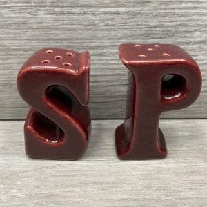 Vintage S and P Letters Salt and Pepper Shakers, Burgundy, Cork in Bottom