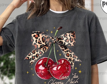 Love You Cherry Much Leopard Coquette Bow PNG, Sweet Cherry Love PNG, Watercolor Cherry Bow PNG, Aesthetic Png, Ribbon Trend Cheetah Bow Png
