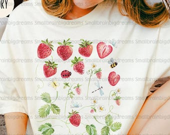 Strawberry Garden PNG, Vintage Summer Spring Grand Millennial Fruit PNG Plant Lover, Beatle Strawberry Fields, Boho Cottagecore Berry Flower