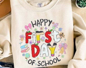 Happy First Day Of School PNG, Teacher Pencil Png, Teacher Appreciation Gift, Back to School Doodles Coquette PNG Digital Design Download
