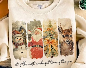It's The Most Wonderful Time Of The Year PNG, Retro Santa Claus png, Vintage Christmas png, Christmas Coquette bow png, Reindeer snowman png