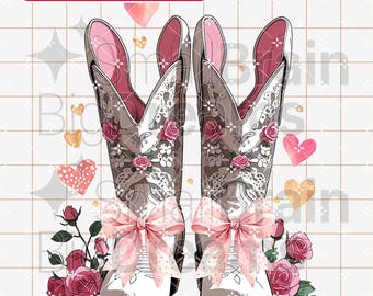 Retro Howdy Easter White Lace Cowgirl Boots Bunny Ears PNG, Western Easter Bunny Clipart, Girly Spring Cowboy Boots Easter Coquette PNG