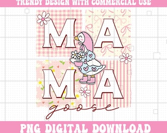 Floral Retro Mama Goose Coquette Laço Rosa PNG, Cute Coquette Mama Goose Feminino PNG, Trendy Mother Floral Bows Rosa PNG, Flower Hippie Goose