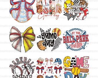 Retro Game Day Baseball PNG Bundle, Baseball Game Day Shirt For Women, Game Day Tee Design, Baseball Coquette Png, Game Day Baseball Bow Png