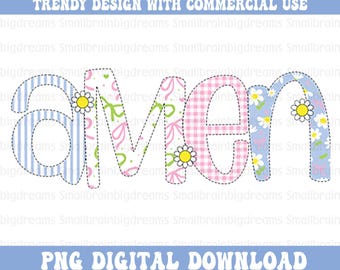 Floral Amen PNG, Retro Amen Preppy Mother’s Day PNG, Coquette Amen Bow PNG, Floral Christian Clipart Spring Bible Verses, Floral Amen Design