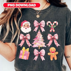 Pink Coquette Bow PNG, Santa Christmas Png, Pink Christmas Tree Digital Download, Merry Christmas, Xmas Holiday, Retro Christmas Sublimation