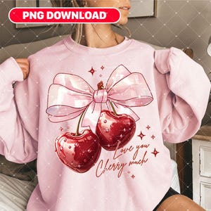 Kocham Cię Cherry Much PNG, Różowe Serce Kokietki Walentynkowej PNG, Słodka Miłość Wiśniowa PNG, Szczęśliwych Walentynek Png, Akwarela Wiśniowa Kokarda Png