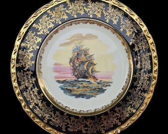 PRACHTIG Weatherby Hanley Royal Falcon Ware-bord * Tall Ship * Verzamelbord * Mid-Century * 27,5 cm