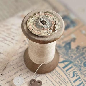 Vintage J & P Coats Wooden Spool 1000 Metres 30 Weight * From Germany * Cream Thread Old Wood Spool