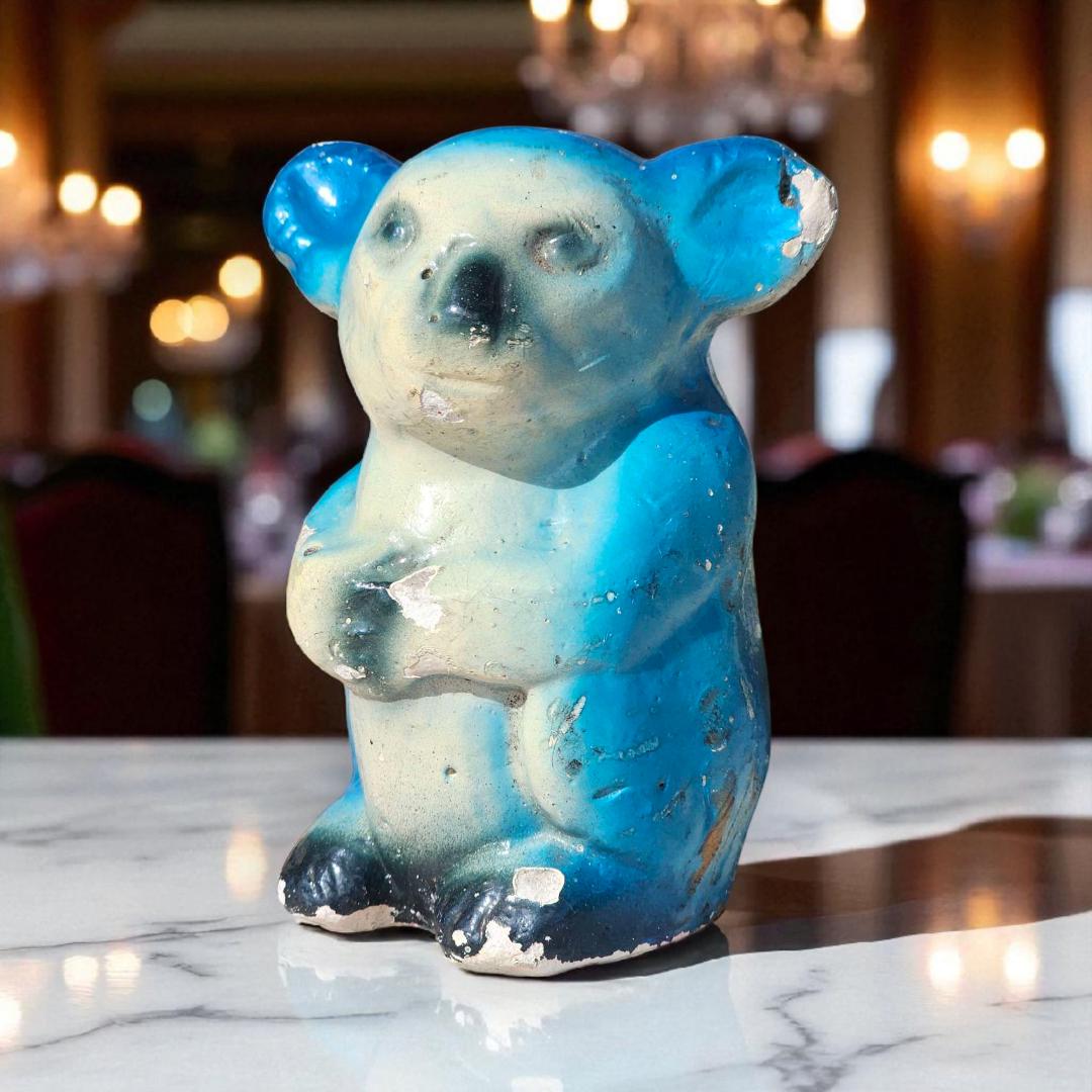 Very Rare Antique Chalkware Carnival BLUE KOALA Chalk Figurine