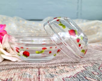 x2 Vintage Red Rose Glass Imperial Glass "Flower Dute" Nesting Bowls