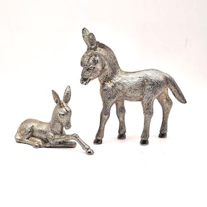 Vintage Esel & Fohlen Figuren, Metall Esel, Esel und Baby, Weißmetall Figuren, Esel Figuren, Vintage Geschenk, Esel Sammlerstück