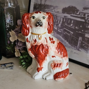Antique Staffordshire Russet Spaniel Dog * 19th Century Victorian King Charles Spaniel * Small Sized 1800s Fireplace Dog 19cm Tall *