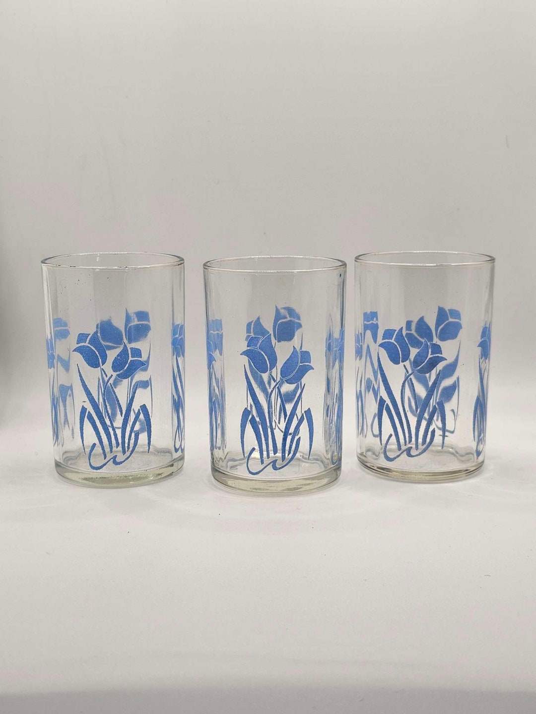 X3 Vintage KRAFT Swanky Swig Drinking Glasses 1950s BLUE TULIPS ...