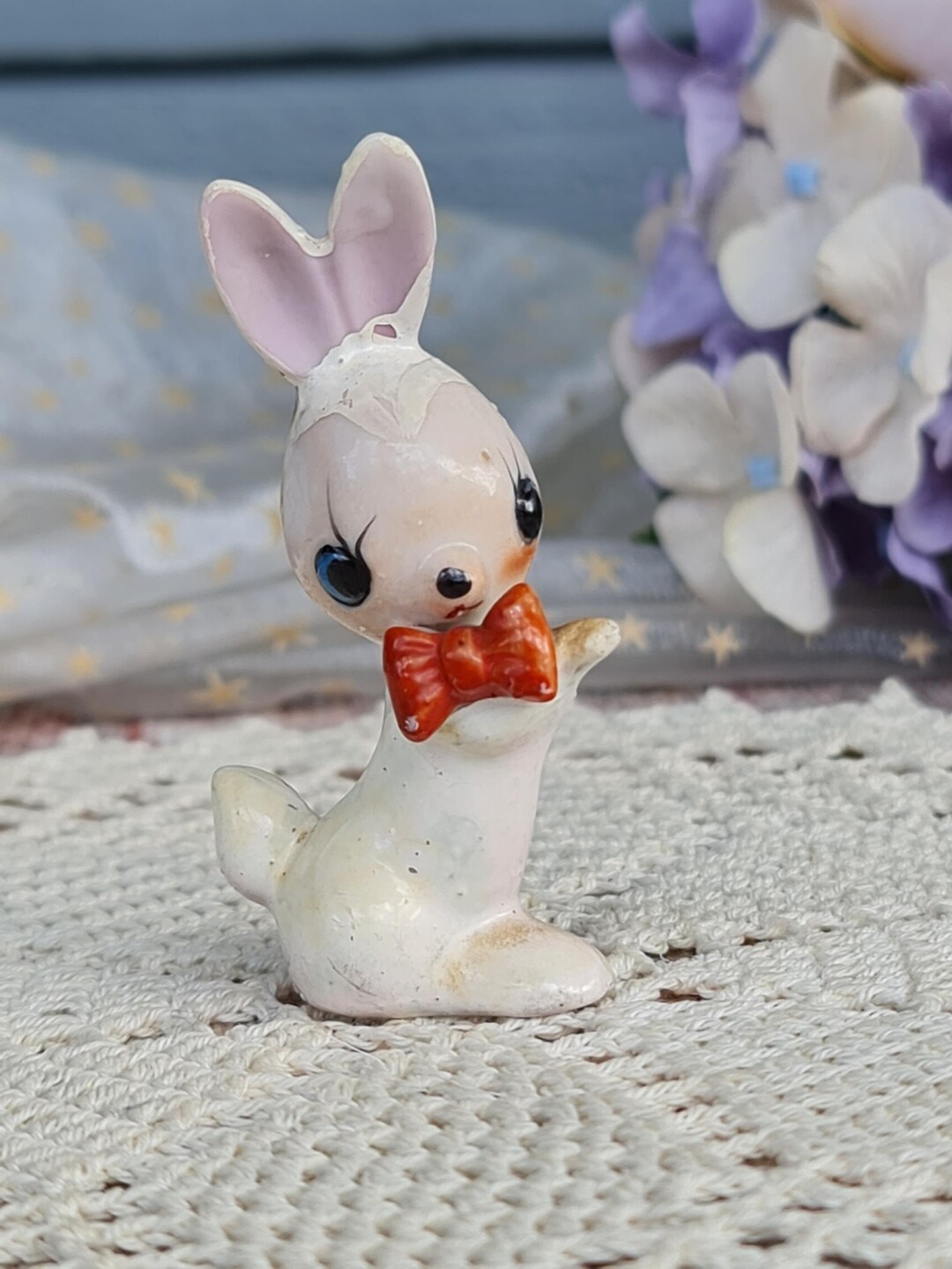 Darling Rabbit DARLING Antique Anthropomorphic Porcelain Rabbit Figurine Big Blue Eyes ...