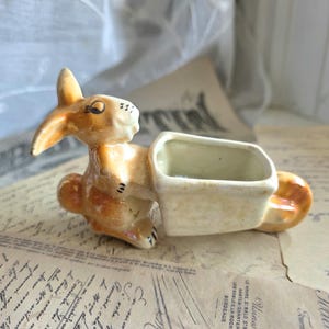 Vintage Rabbit w/ Cart Sullivan and Griffiths HOLLYWARE Sydney Figurine * Scarce Collectible Australian Ceramics Rabbit & Barrow Mini Pot