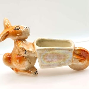Vintage Rabbit with Cart Figurine | Sullivan and Griffiths HOLLYWARE Sydney Australia Scarce Collectible Australian Ceramics Rabbit & Barrow