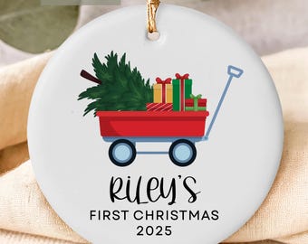 Baby Boy First Christmas Ornament 2025, Red Wagon Baby Ornament, Personalized Babys 1st Christmas, Custom Baby Name Ornament, Red Wagon Gift