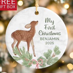 Baby Boy First Christmas Ornament 2025, Personalized Baby&#39;s 1st Christmas, Custom Baby Ornament, Baby 1st Christmas Gift, Deer Ornament