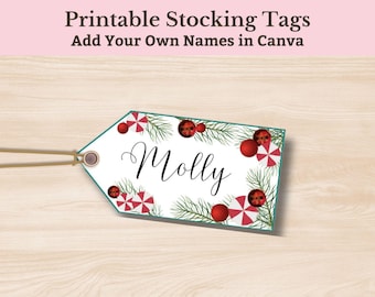 Stocking Tags, Editable Stocking Name Tags, Christmas Stocking, Christmas Gift Tags, Christmas Sock Tags, Family Name Stocking, Printable