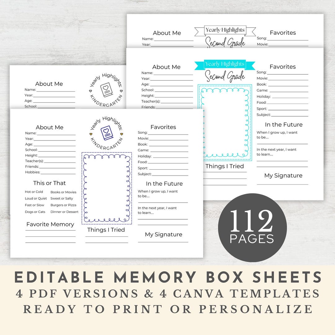Memory Box Sheets, School Memory Box, Memory Box Questionnaire, Kids ...