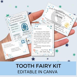 Carta editable del Hada de los Dientes, Minijuego del Hada de los Dientes, Notas Azules con Sobre, Imprimible del Primer Diente Perdido, Visita del Hada de los Dientes, Carta para el Diente del Niño