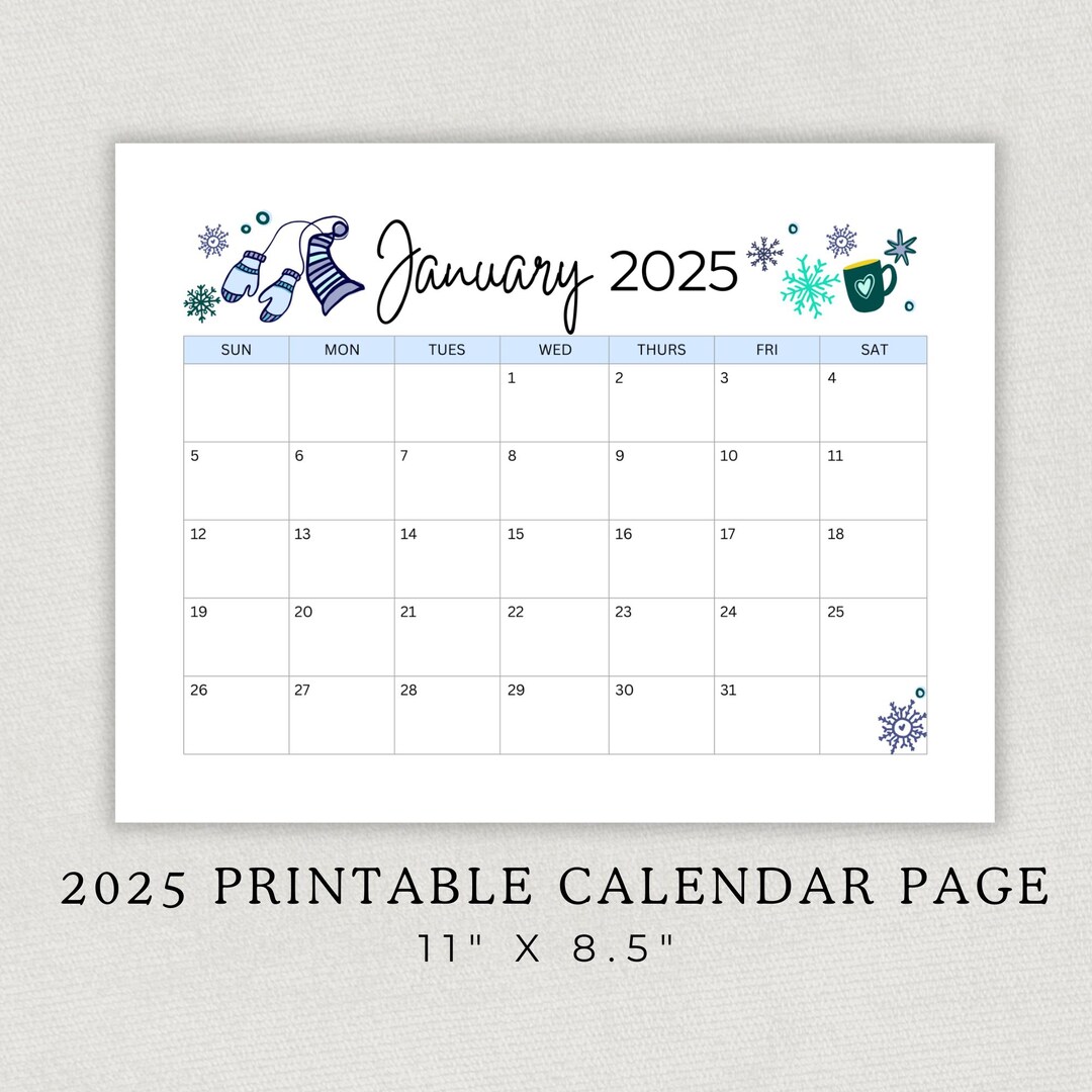 January 2025 Calendar Sheet, Printable Monthly Planner, January Month
