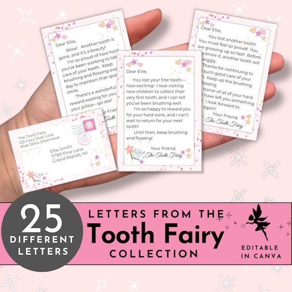 Editable Tooth Fairy Letters, Mini Tooth Fairy Set, Pink Notes with Envelope, First Lost Tooth Printable, Tooth Fairy Visit, Girl Collection