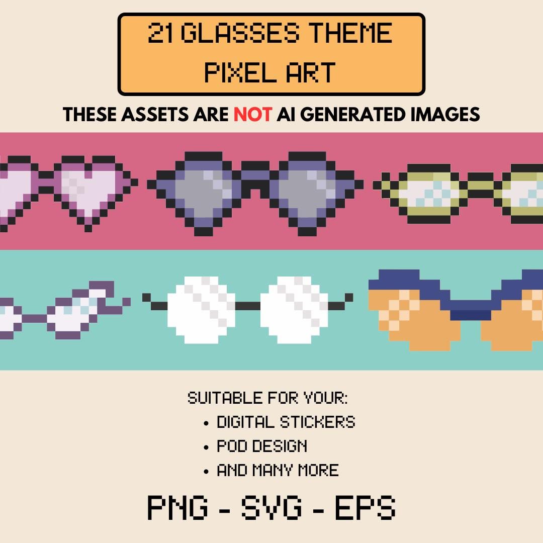 No AI, Hand Drawn Cute Pixel Art | Glasses Theme Pixel Art | Digital ...