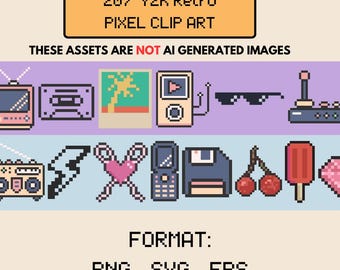 Y2K Retro Elements Pixel Art-illustraties, digitale stickers (EPS, SVG, png)