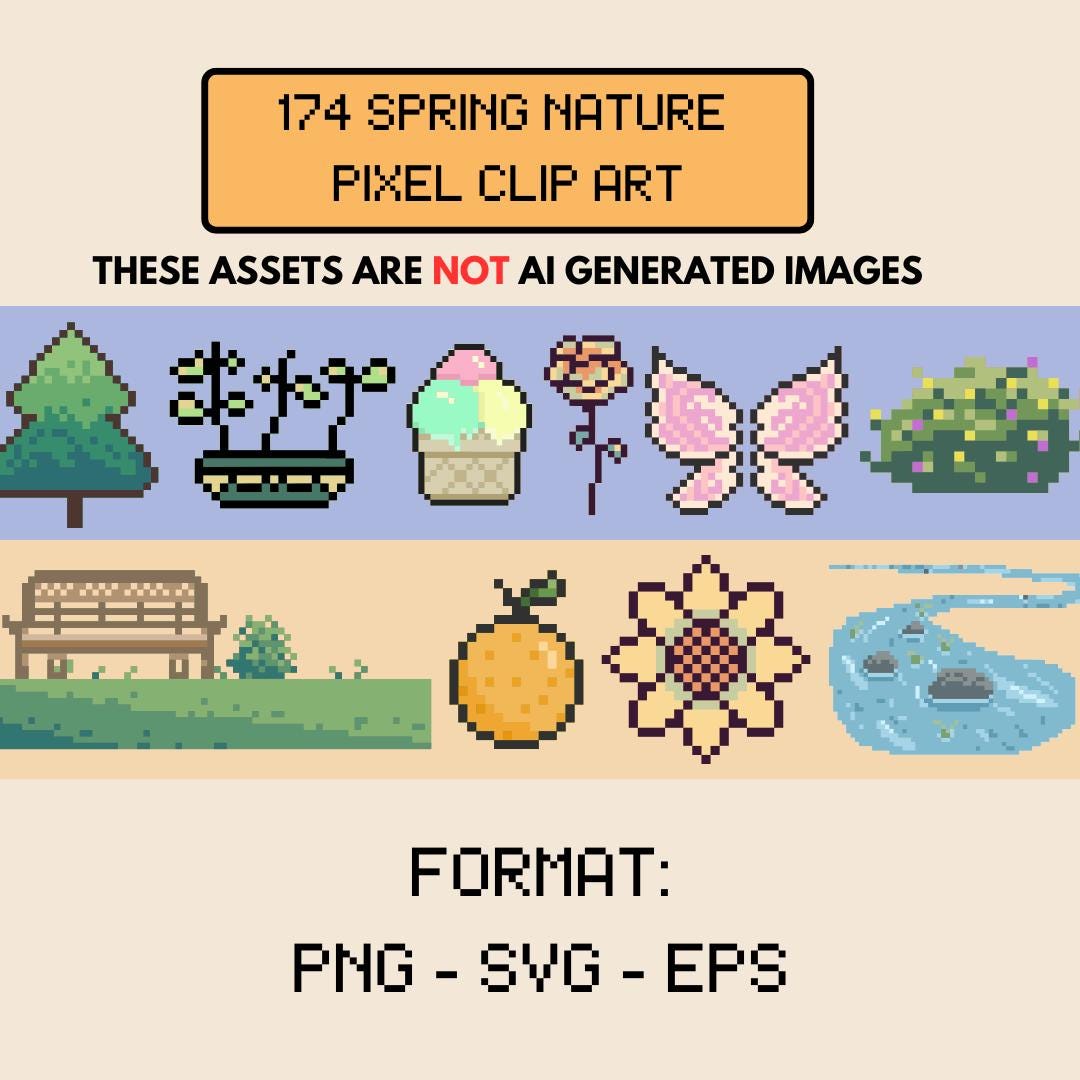 Spring Nature Pixel Art Clipart, Digital Stickers (PNG, SVG, EPS) - Etsy