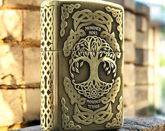 Tree of Life Zippo Armor Lighter – Celtic Cross Engraved Solid Brass Windproof Zippo – Gift for Him, Men’s Collectible Handcrafted  Lighter