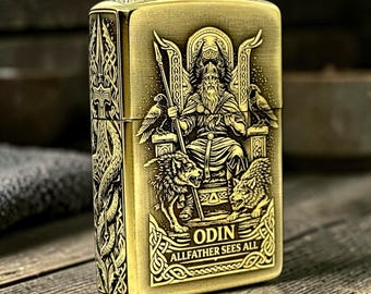 Odin Zippo Lighter Viking Armor Brass Lighter Deep Engraved Norse Mythology Gift for Him