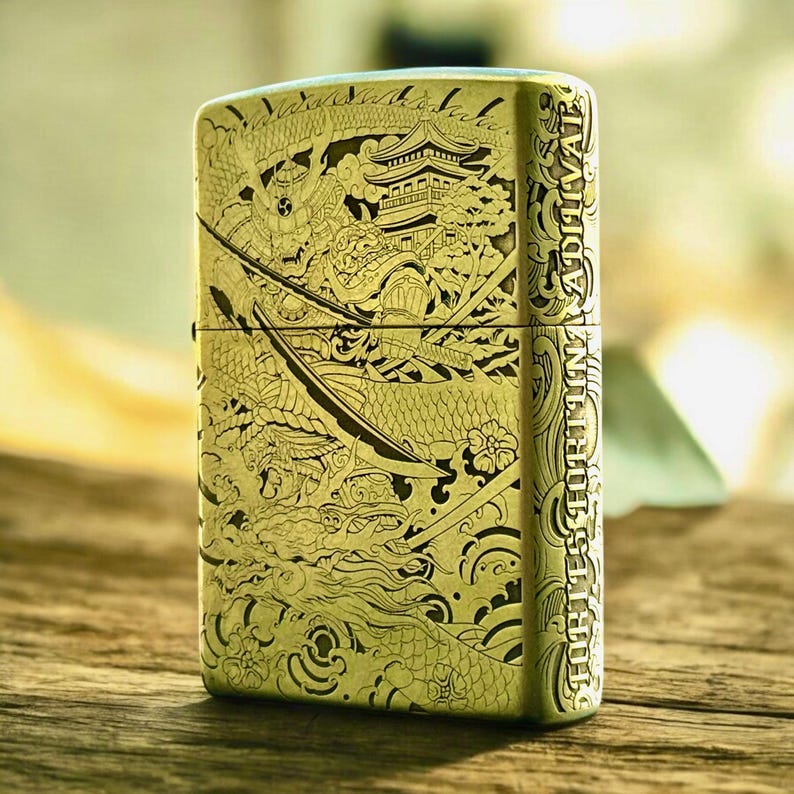 Encendedor Zippo personalizado con diseño de guerrero japonés samurái imagen 1
